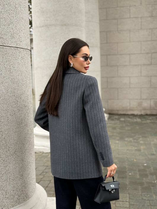 Полупальто из шерсти в полоску, графит