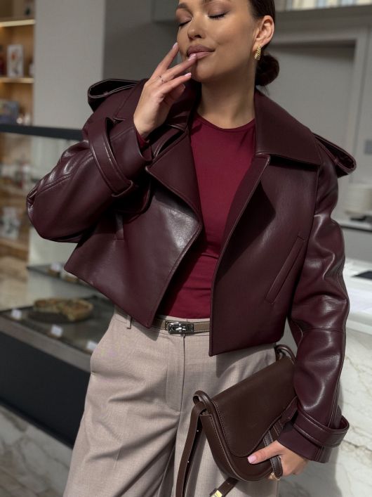Куртка из экокожи, бургунди