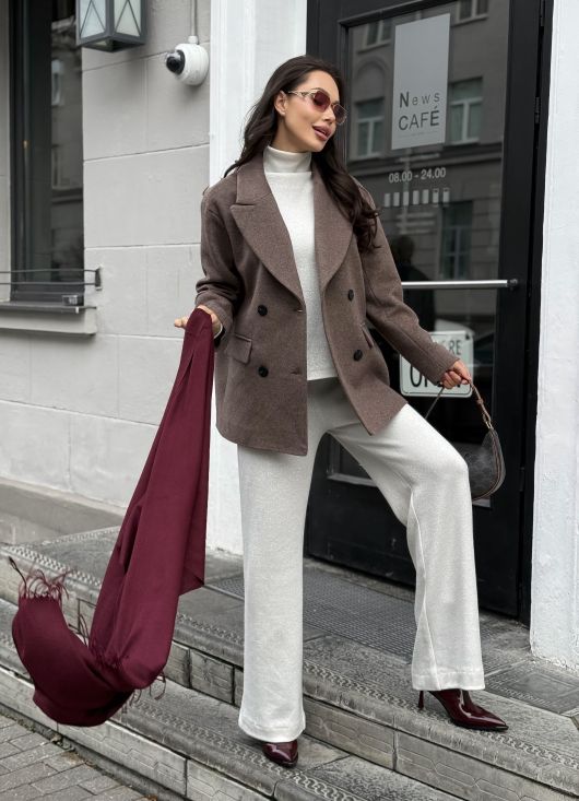 Полупальто из шерсти, кофейный