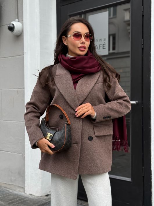 Полупальто из шерсти, кофейный