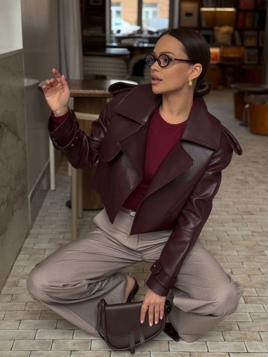 Куртка из экокожи, бургунди