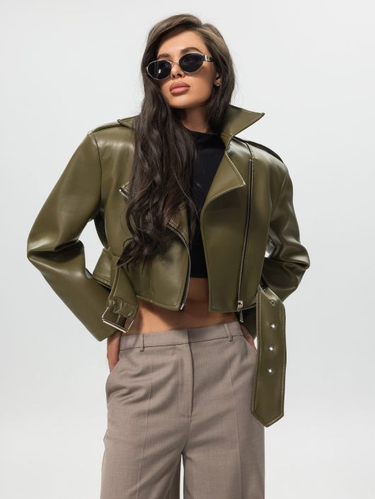 Куртка из экокожи, оливковый