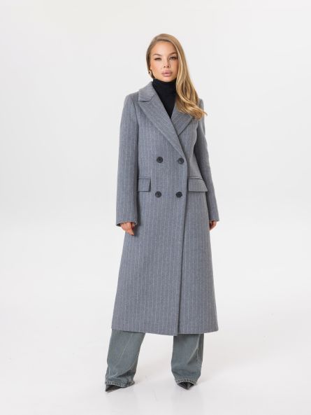 Пальто из шерсти в полоску, серый