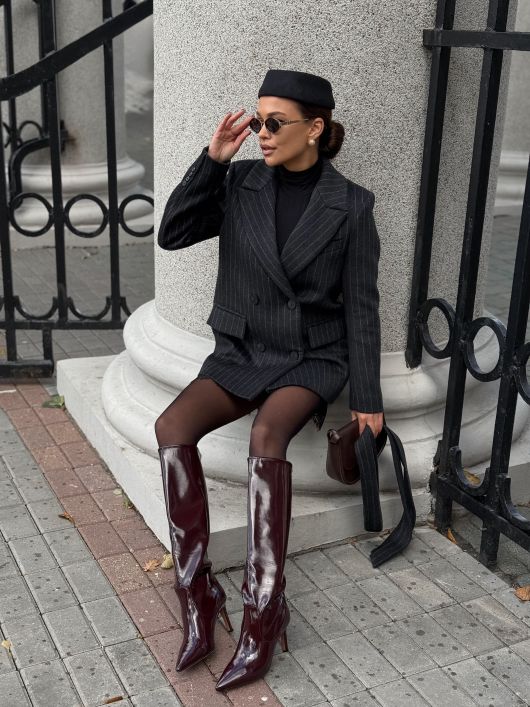 Полупальто из шерсти в полоску, серый