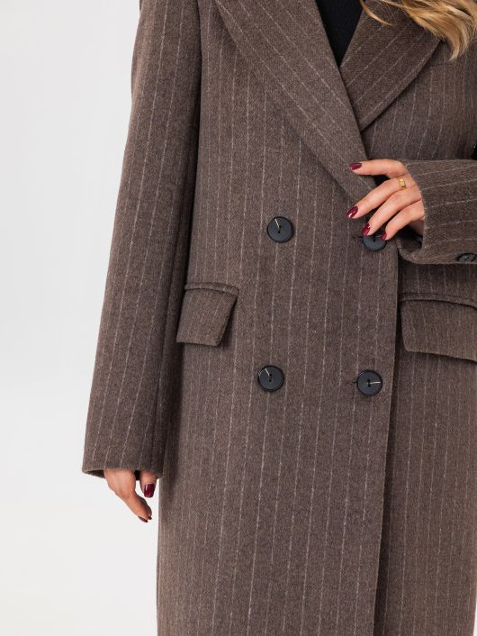 Пальто-халат в полоску, шоколадный