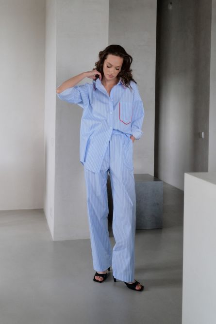 Брюки-палаццо в полоску, голубой