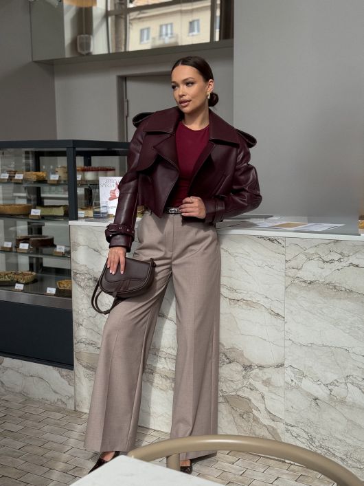 Куртка из экокожи, бургунди