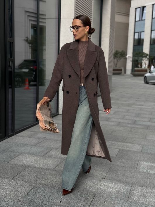 Пальто из шерсти, шоколадный