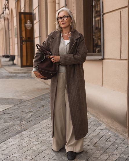 Пальто-халат в полоску, шоколадный