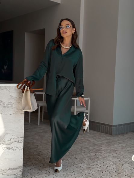 Юбка макси с резинкой на талии, зеленый