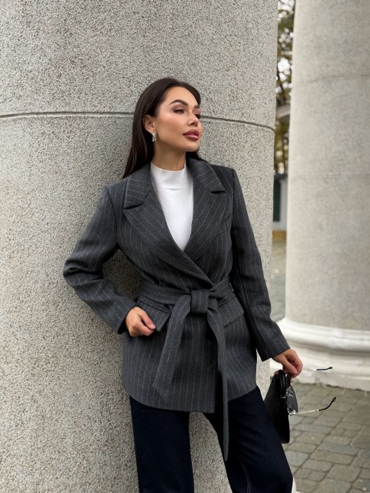 Полупальто из шерсти в полоску, графит