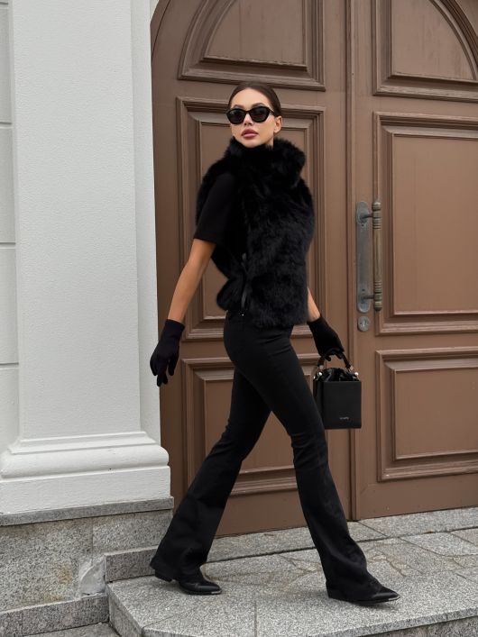 Манишка из эко-песца, черный