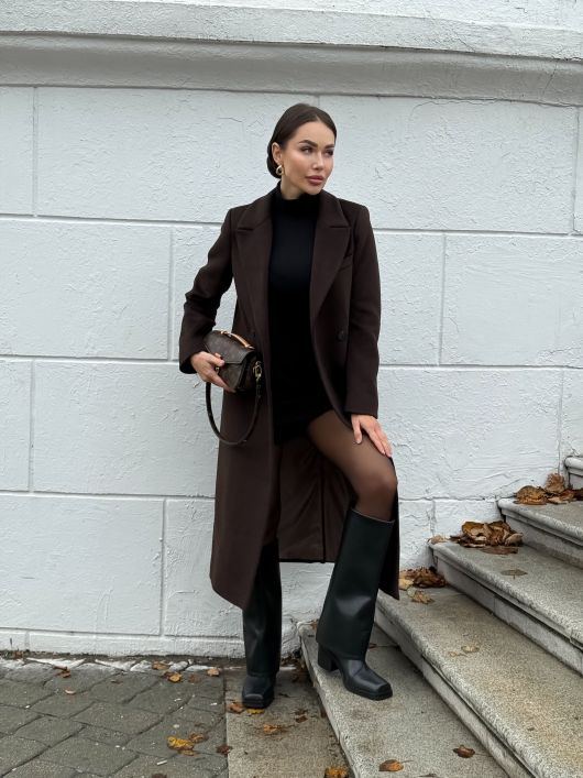 Пальто из шерсти, шоколадный