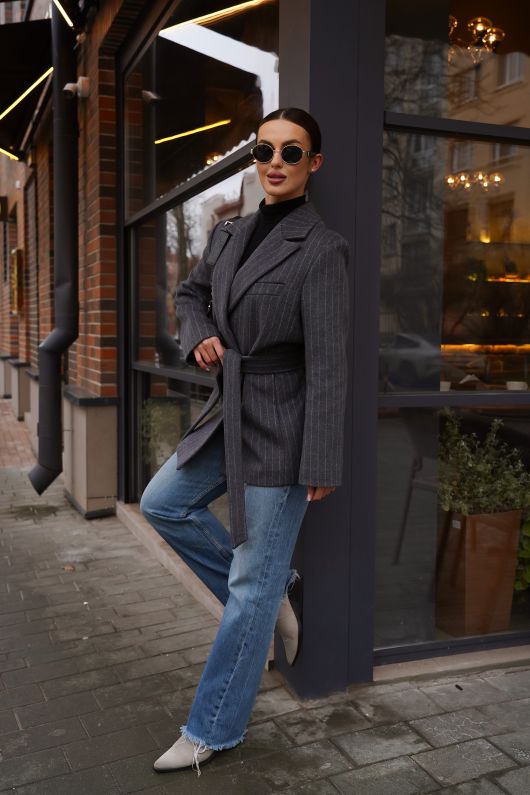 Полупальто из шерсти в полоску, графит