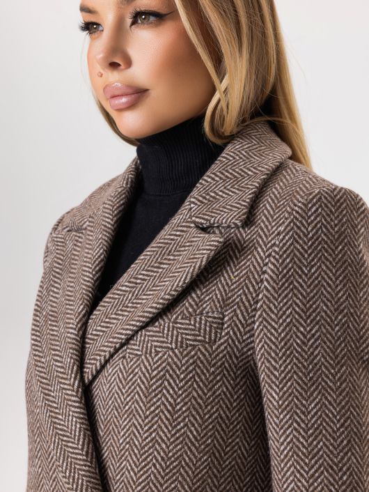 Пальто из шерсти в твид, шоколад
