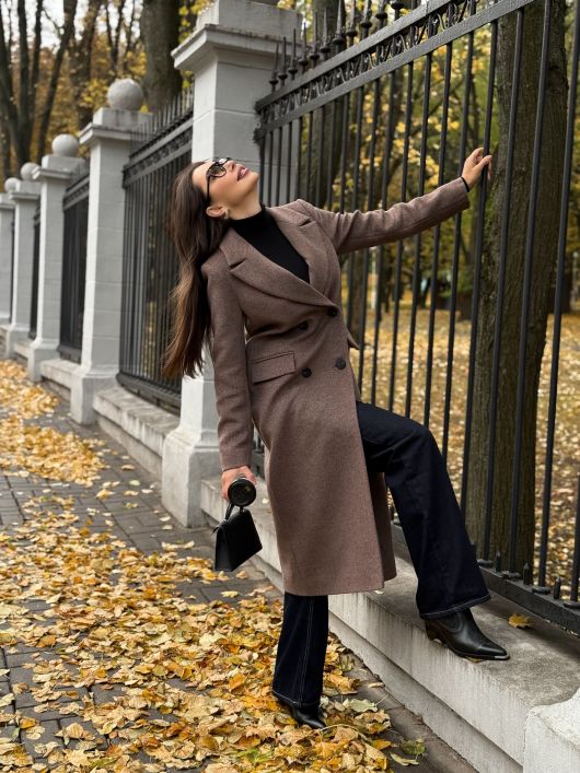 Пальто из шерсти, кофейный