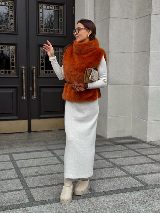 Манишка из эко-песца, рыжий