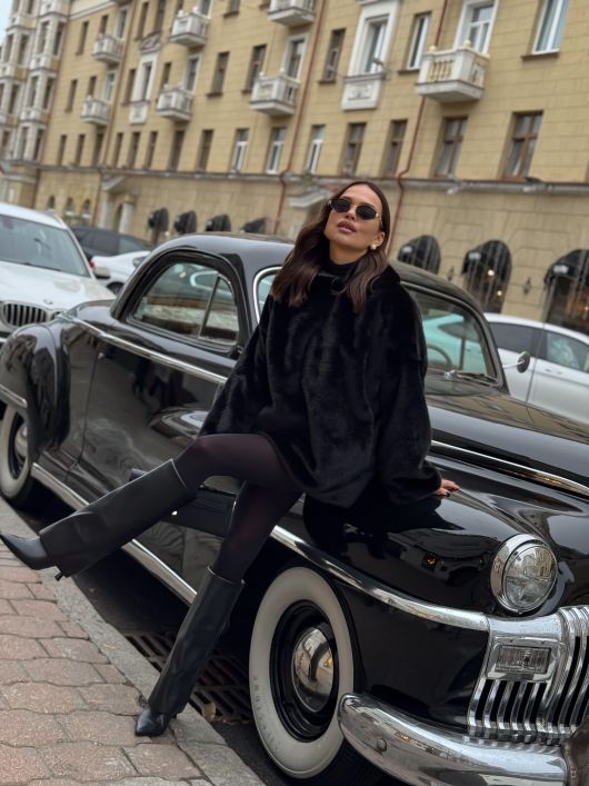 Шубка из эко-норки, черный