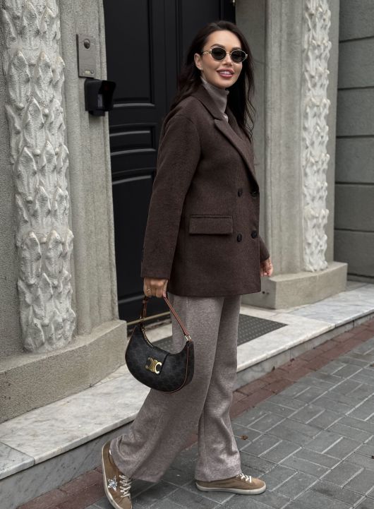 Полупальто из шерсти альпаки, шоколадный