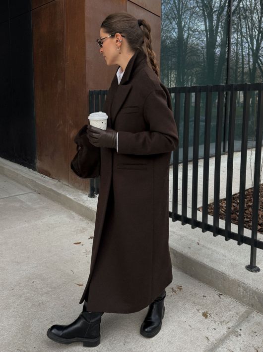 Пальто из шерсти в длине макси, шоколадный