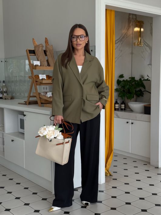 Жакет классический, оливковый