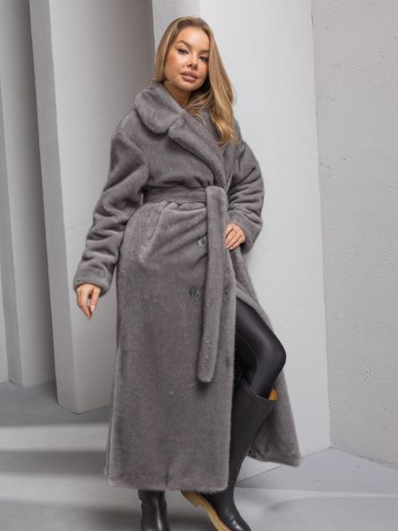 Шубка "волк" со шлицами, графит