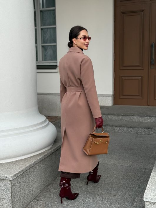 Пальто из шерсти в длине макси, песочный