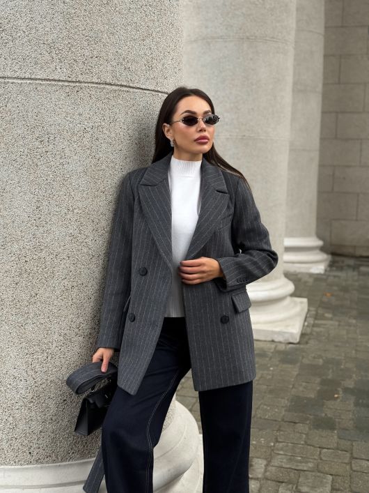 Полупальто из шерсти в полоску, графит