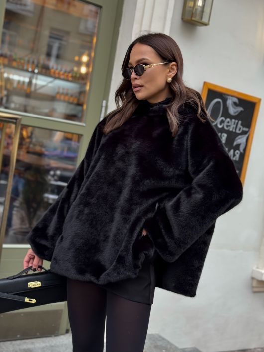 Шубка из эко-норки, черный