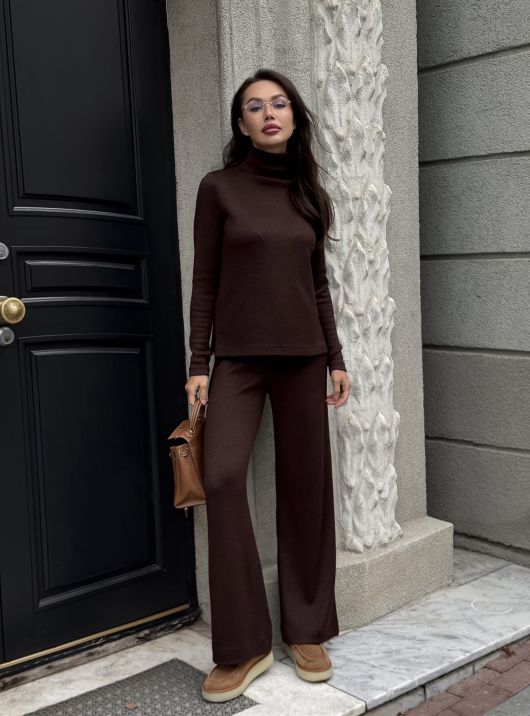 Брюки-палаццо из ангоры, шоколадный