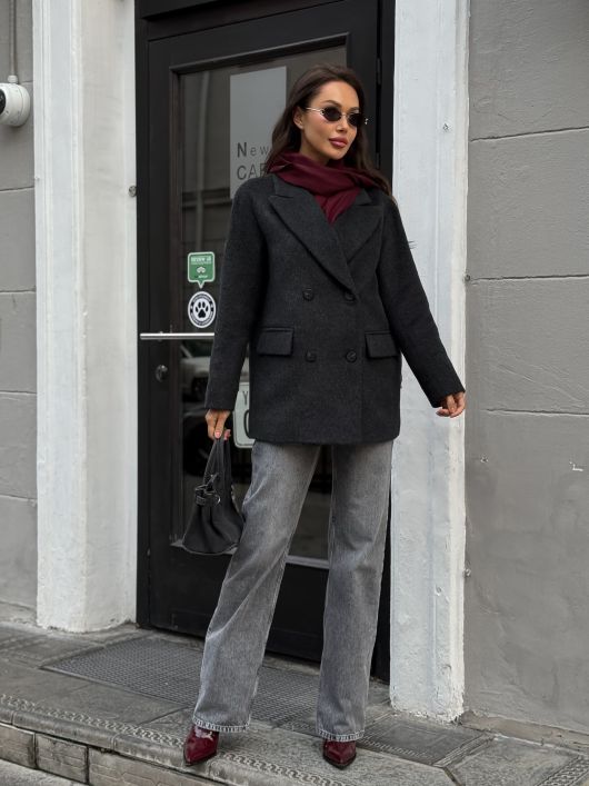 Полупальто из шерсти альпаки, графитовый