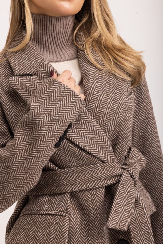 Пальто из шерсти в твид, шоколадный