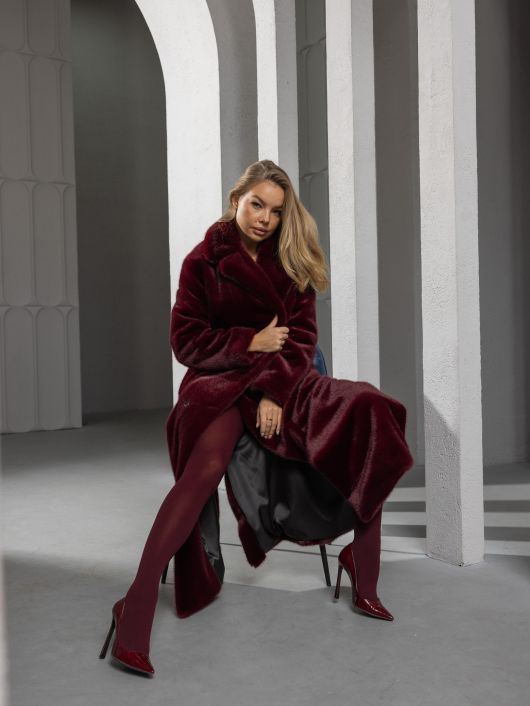 Шубка "волк" со шлицами, бургунди